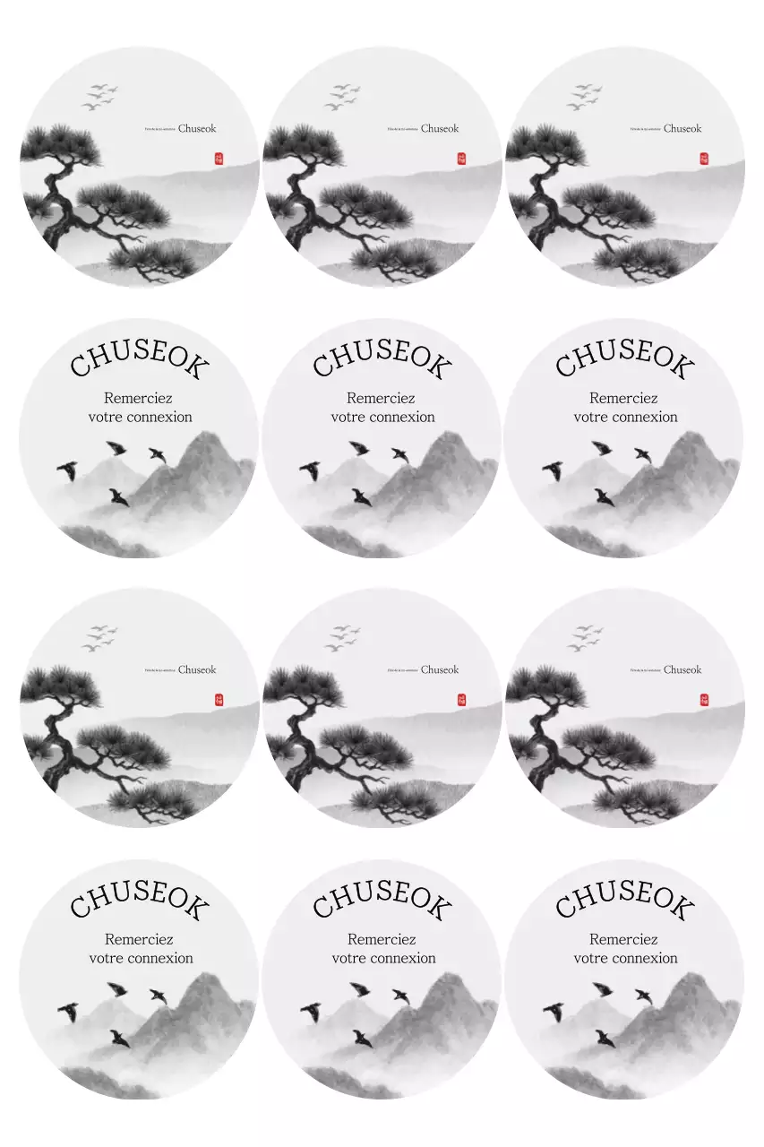 Carte postale traditionnelle de Chuseok en noir et blanc