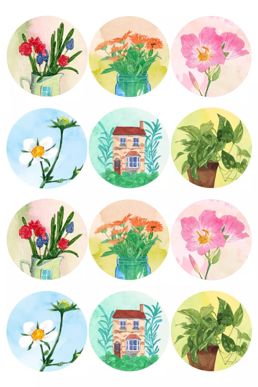 Adesivos de plantas verdes fofas