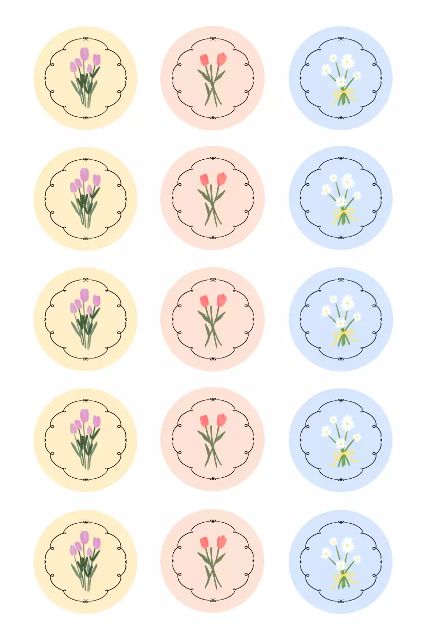 Adesivos de flores fofas em tons pastéis
