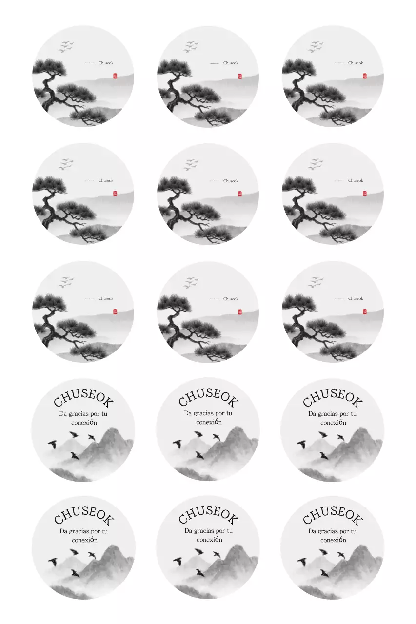 Postal tradicional de Chuseok en blanco y negro