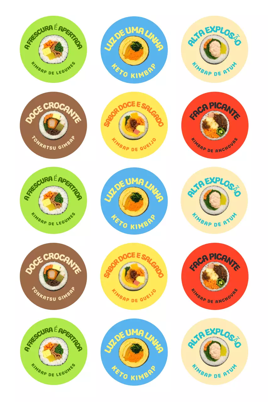 Adesivos Kimbap Coloridos e Simples