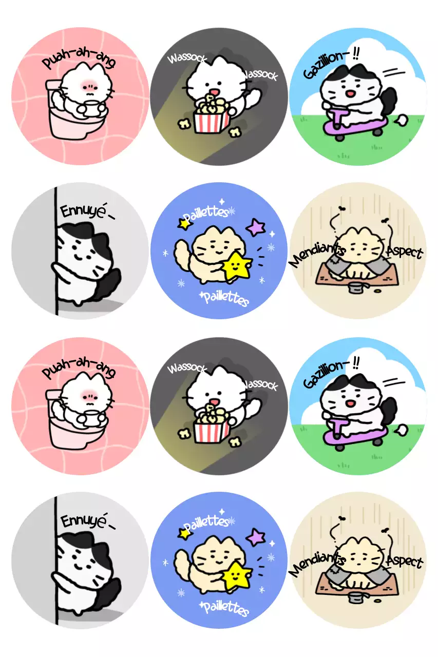 Autocollants de dessins animés violets et mignons