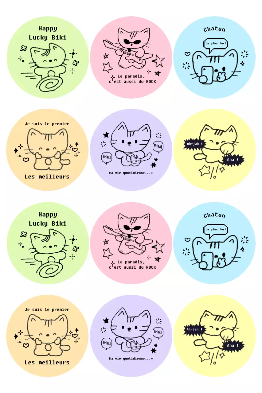 Autocollants de dessins animés violets et mignons