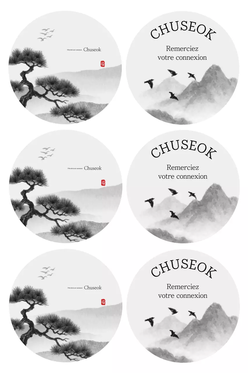 Carte postale traditionnelle de Chuseok en noir et blanc