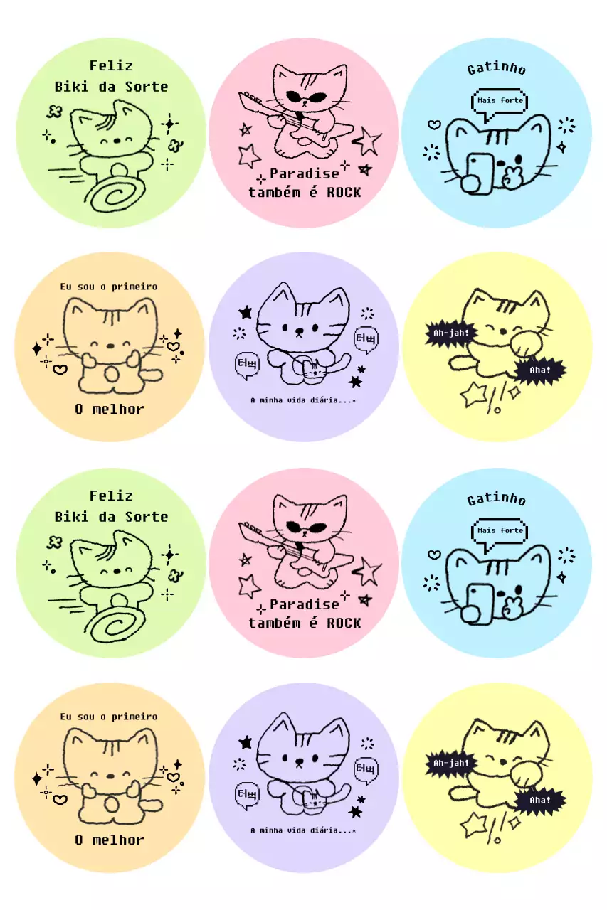 Adesivos de desenho animado roxos e fofos