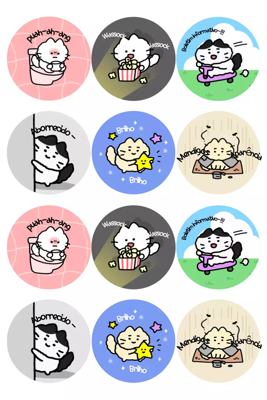 Adesivos de desenho animado roxos e fofos