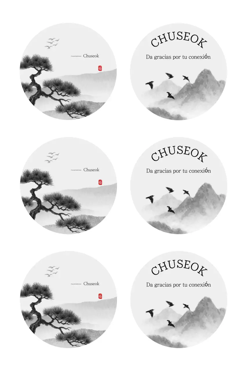 Postal tradicional de Chuseok en blanco y negro