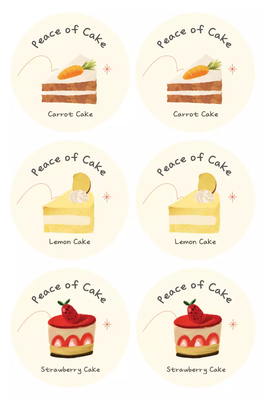 Nhãn dán món tráng miệng dễ thương màu ngà