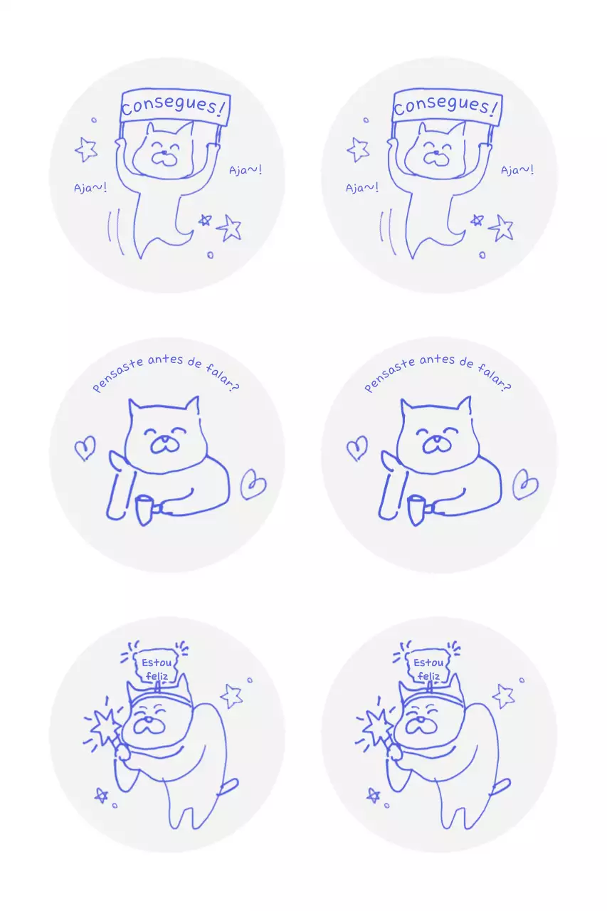 Adesivos azuis de personagens fofos