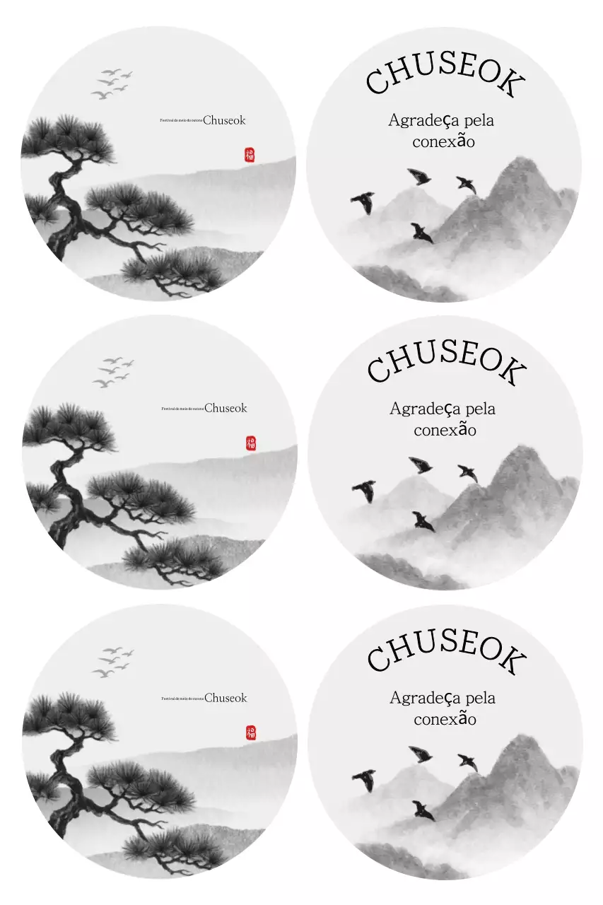 Cartão postal tradicional de Chuseok em preto e branco