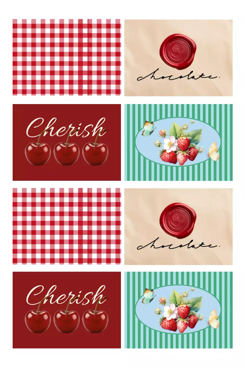 Adesivos de frutas vintage vermelhas