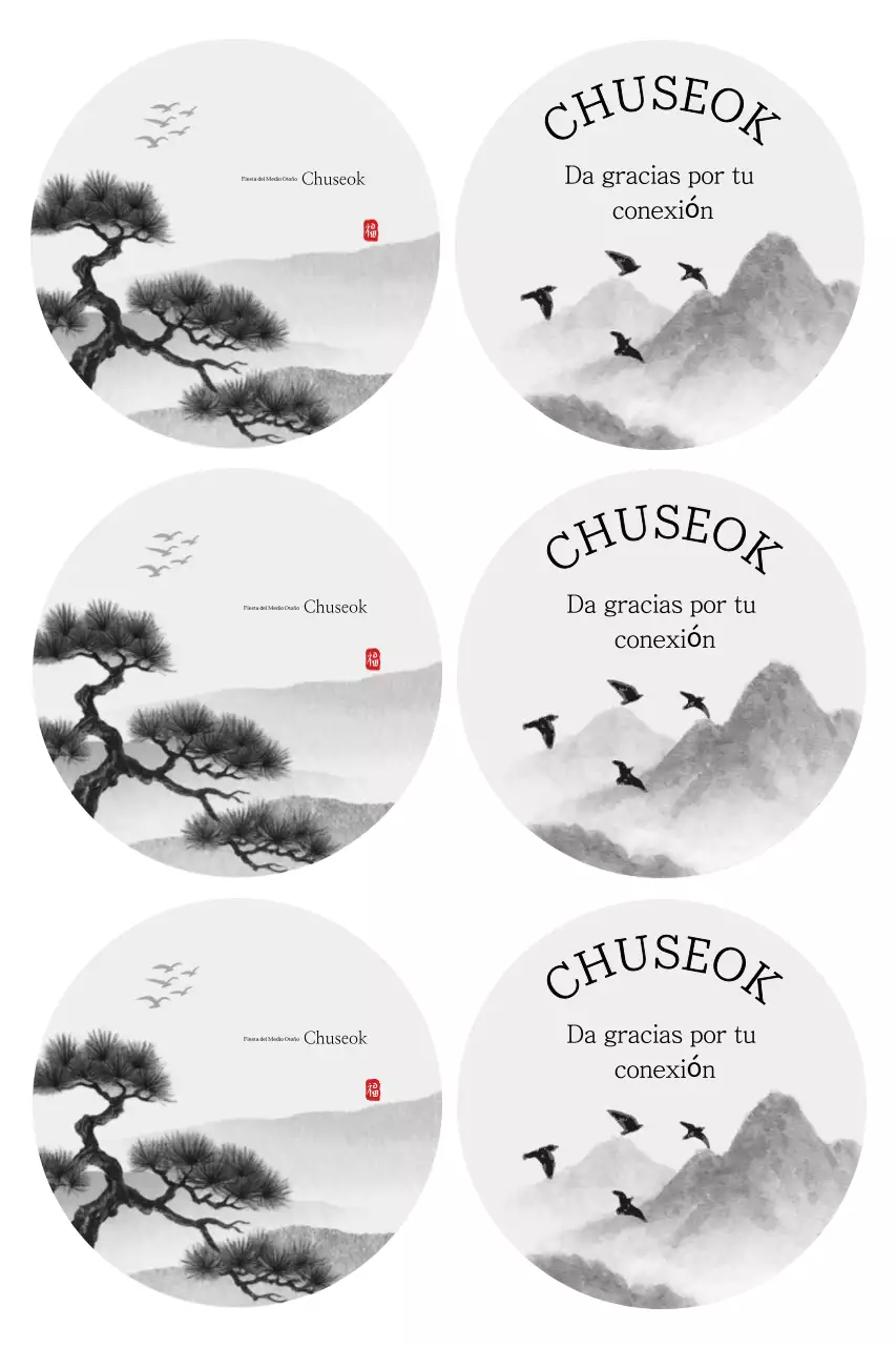 Postal tradicional de Chuseok en blanco y negro