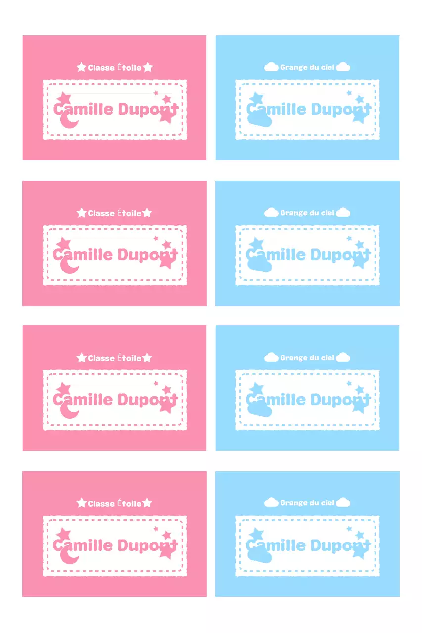 Étiquettes nominatives roses mignonnes