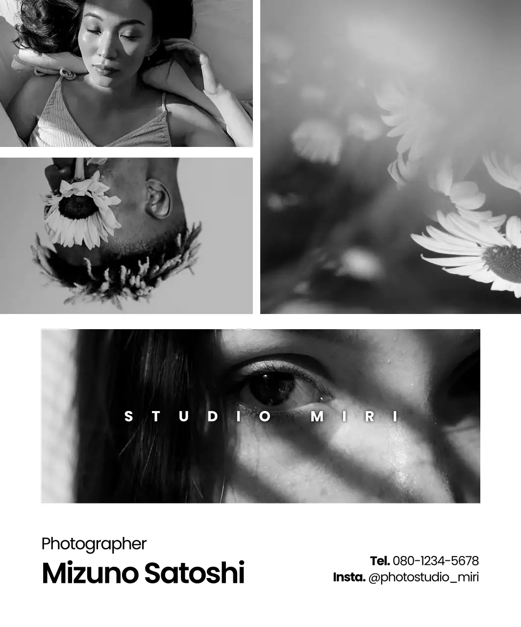 白黒 シンプル 写真 名刺 写真館