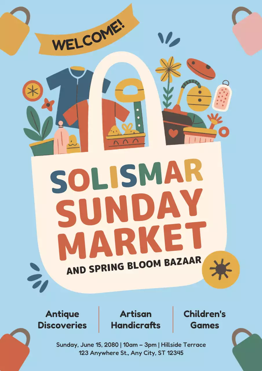 Colorful Retro Market Event Invitation Poster