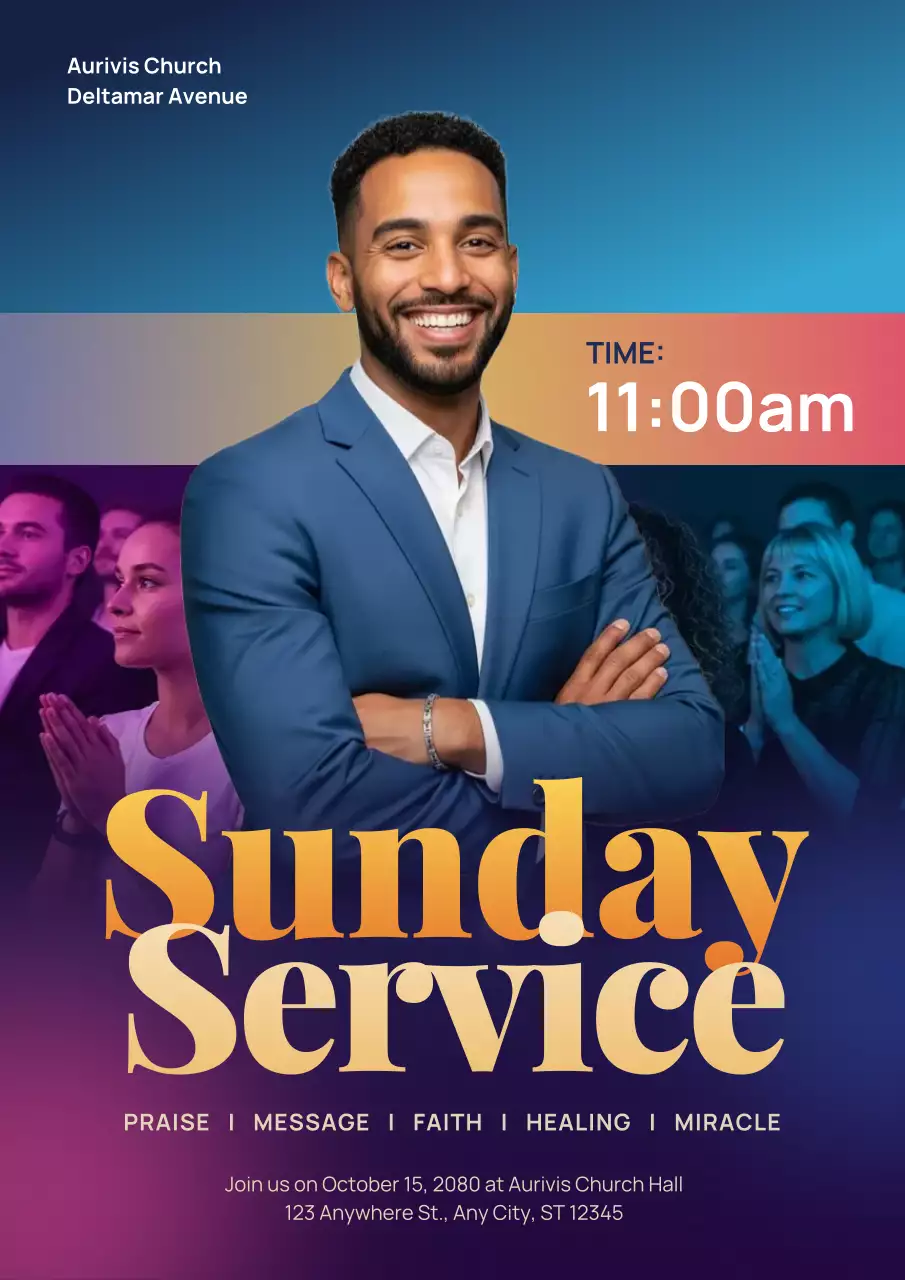 Purple Modern Church Announcement Poster