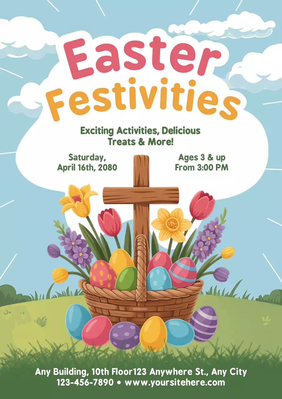 Colorful Retro Easter Event Announcement Poster