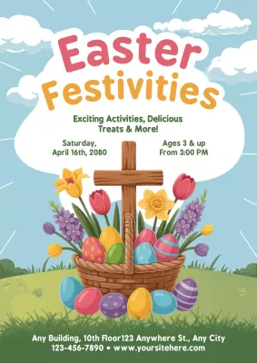 Colorful Retro Easter Event Announcement Poster