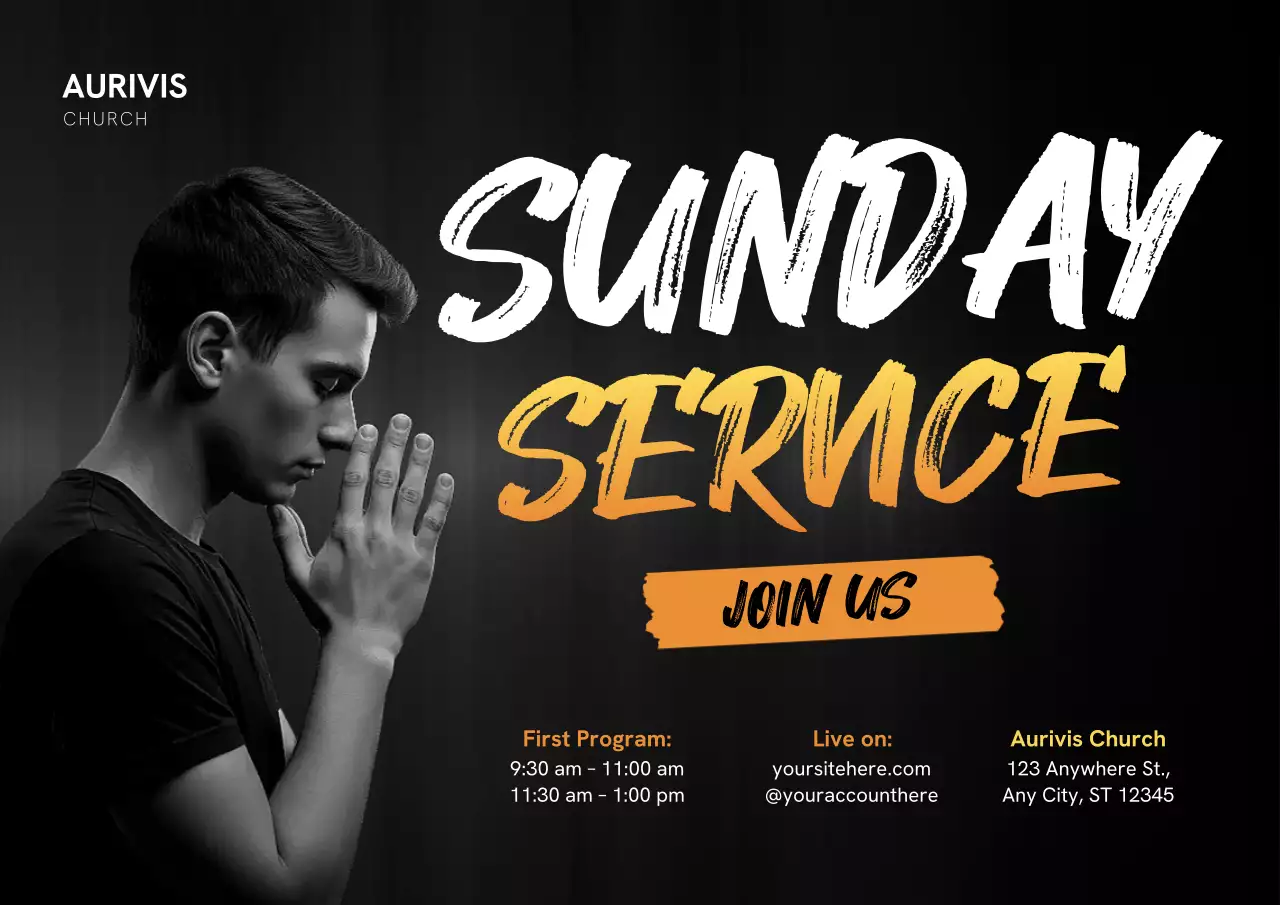 Black Modern Church Announcement Poster