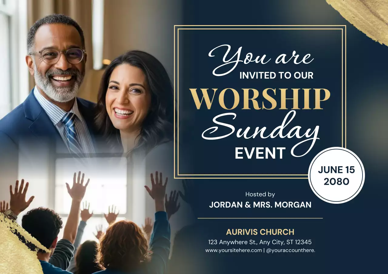 Navy Elegant Worship Invitation Poster