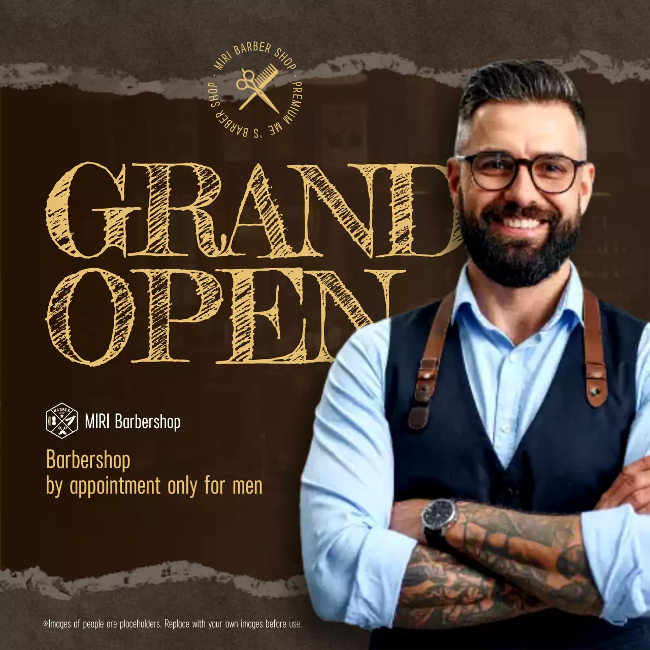 brown vintage barbershop announcement