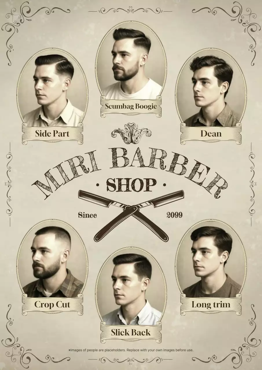 iklan tukang cukur vintage berwarna krem