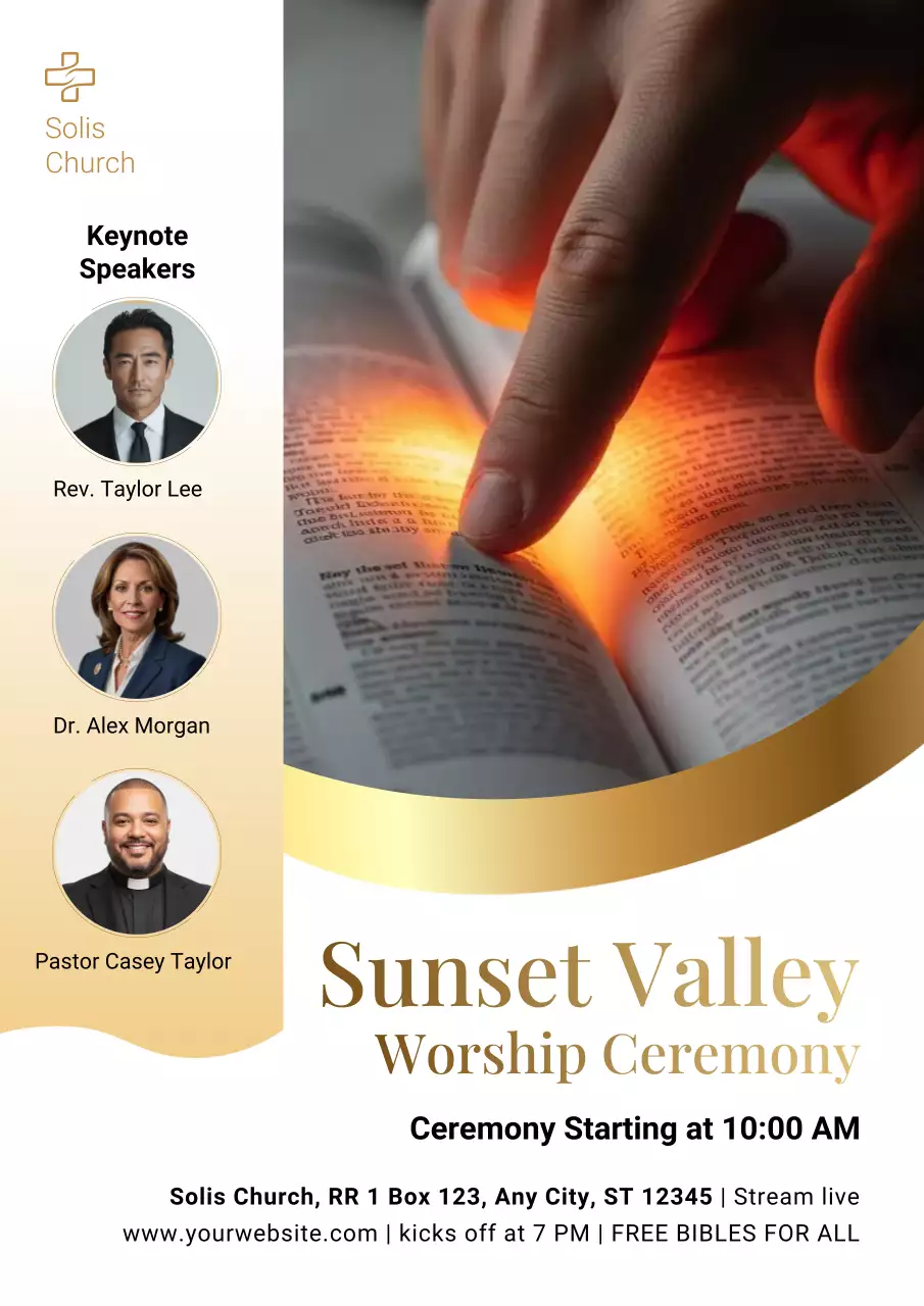 Gold Elegant Worship Invitation Poster