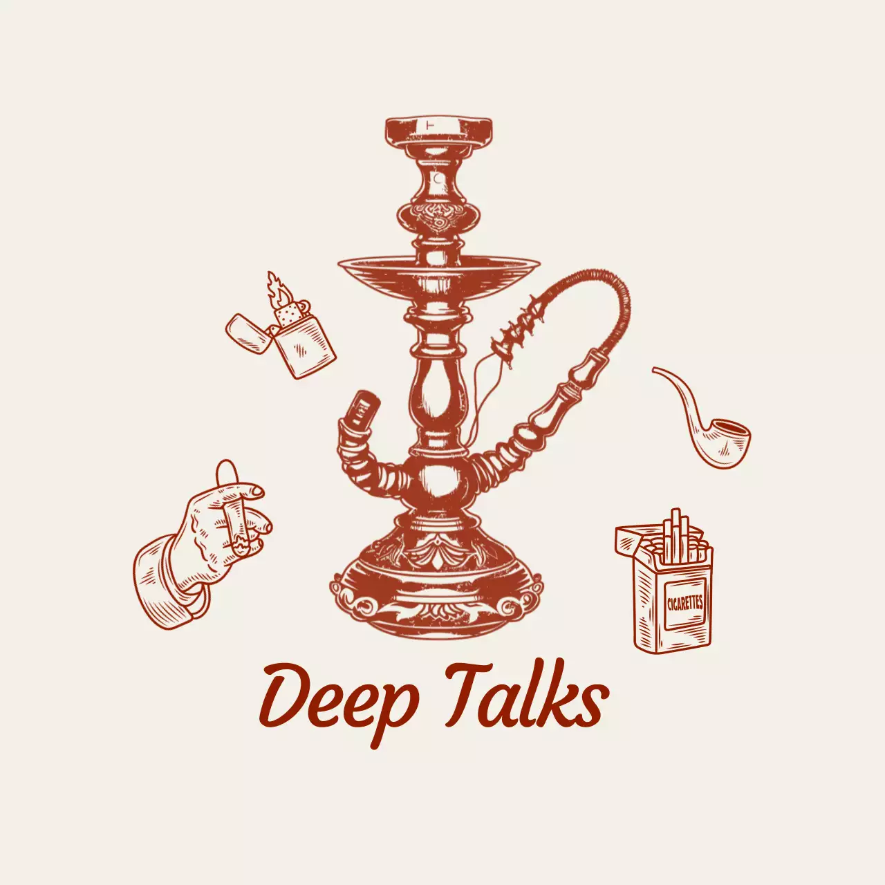 ベージュ レトロ 喫煙 ロゴ 杯イラスト