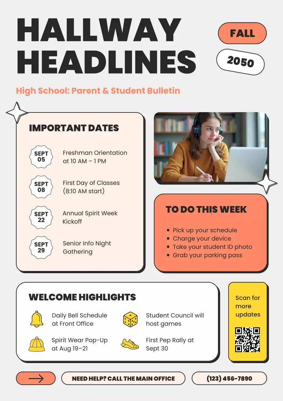 Yellow and Green Fun Colorful Back to School High School Newsletter Poster