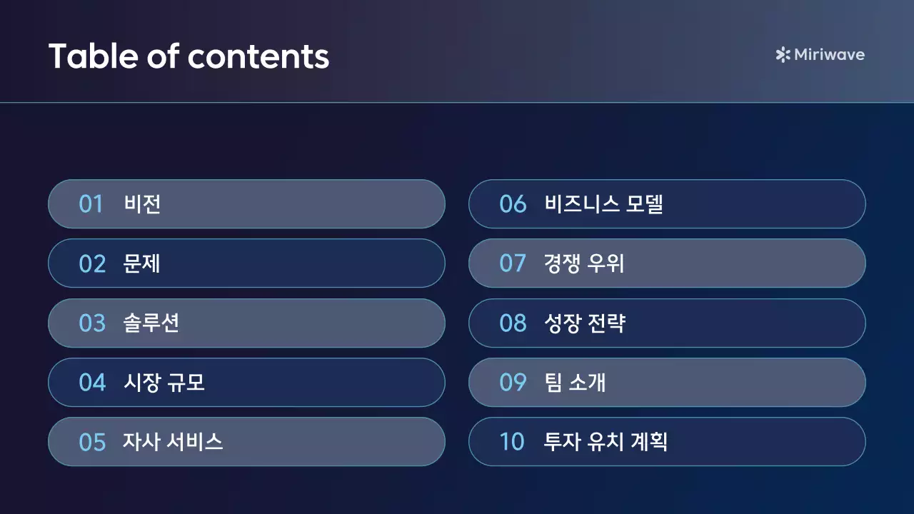 파랑 미니멀 프레젠테이션 설명 IR