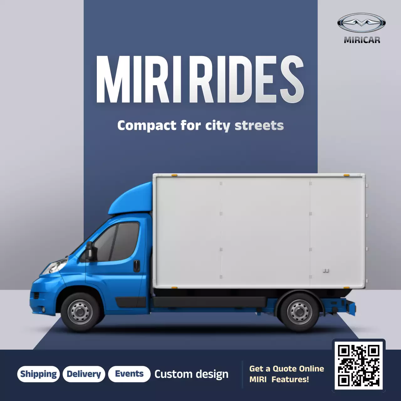 Blue modern delivery truck advertisement