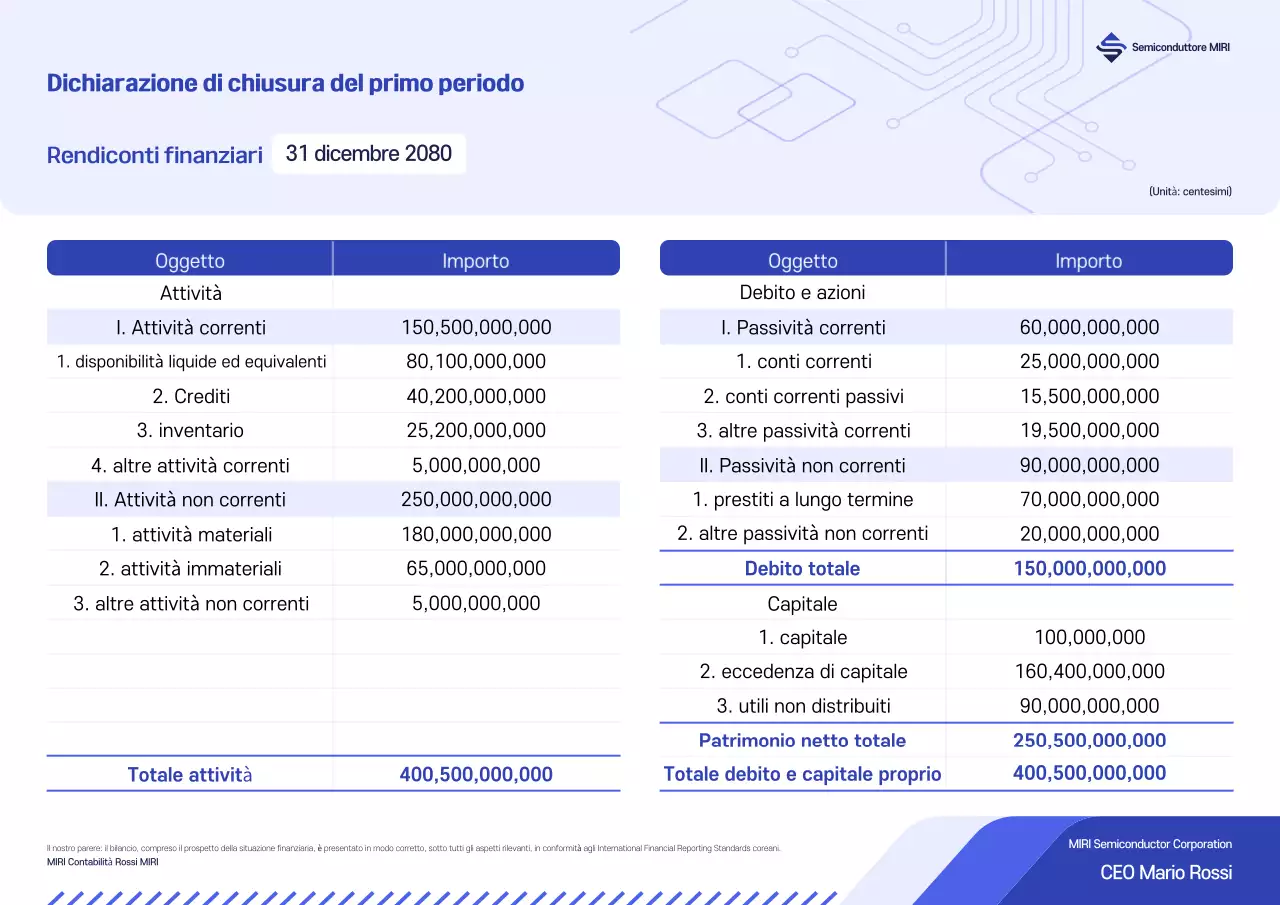 Rapporto finanziario Blue Clean