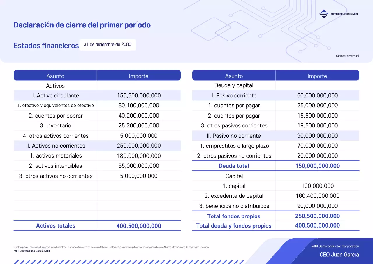 Informe financiero de Blue Clean