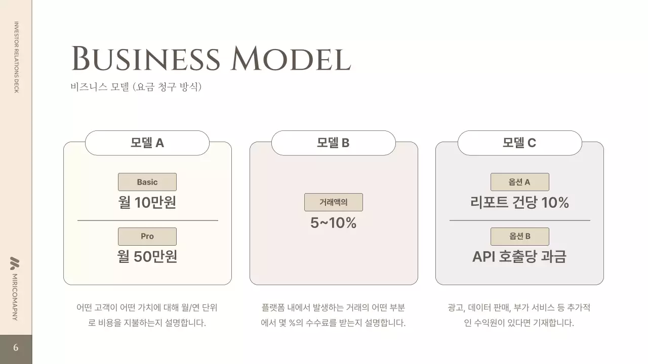 베이지 클래식 비즈니스 설명 IR