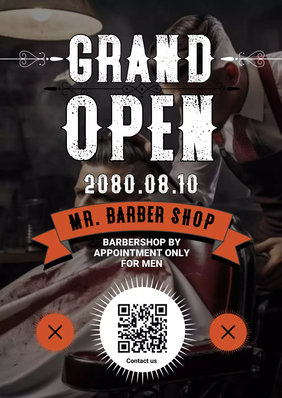 orange vintage barbershop announcement