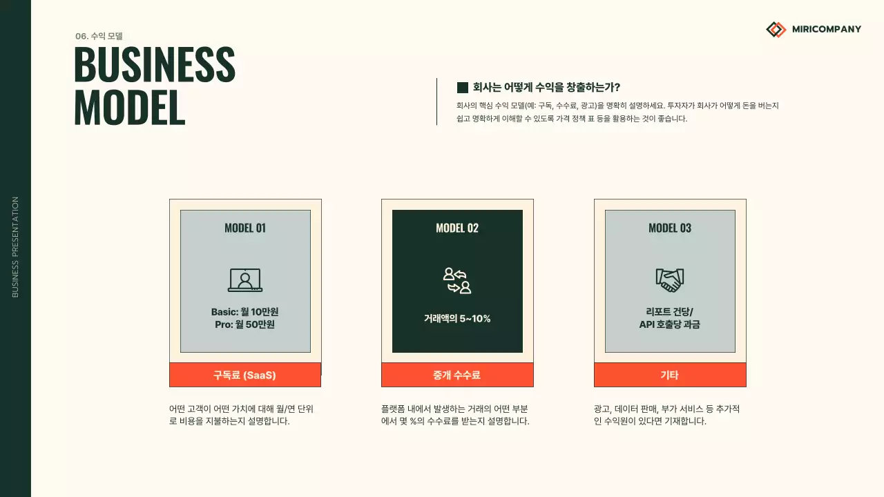 카키 모던 비즈니스 설명 IR