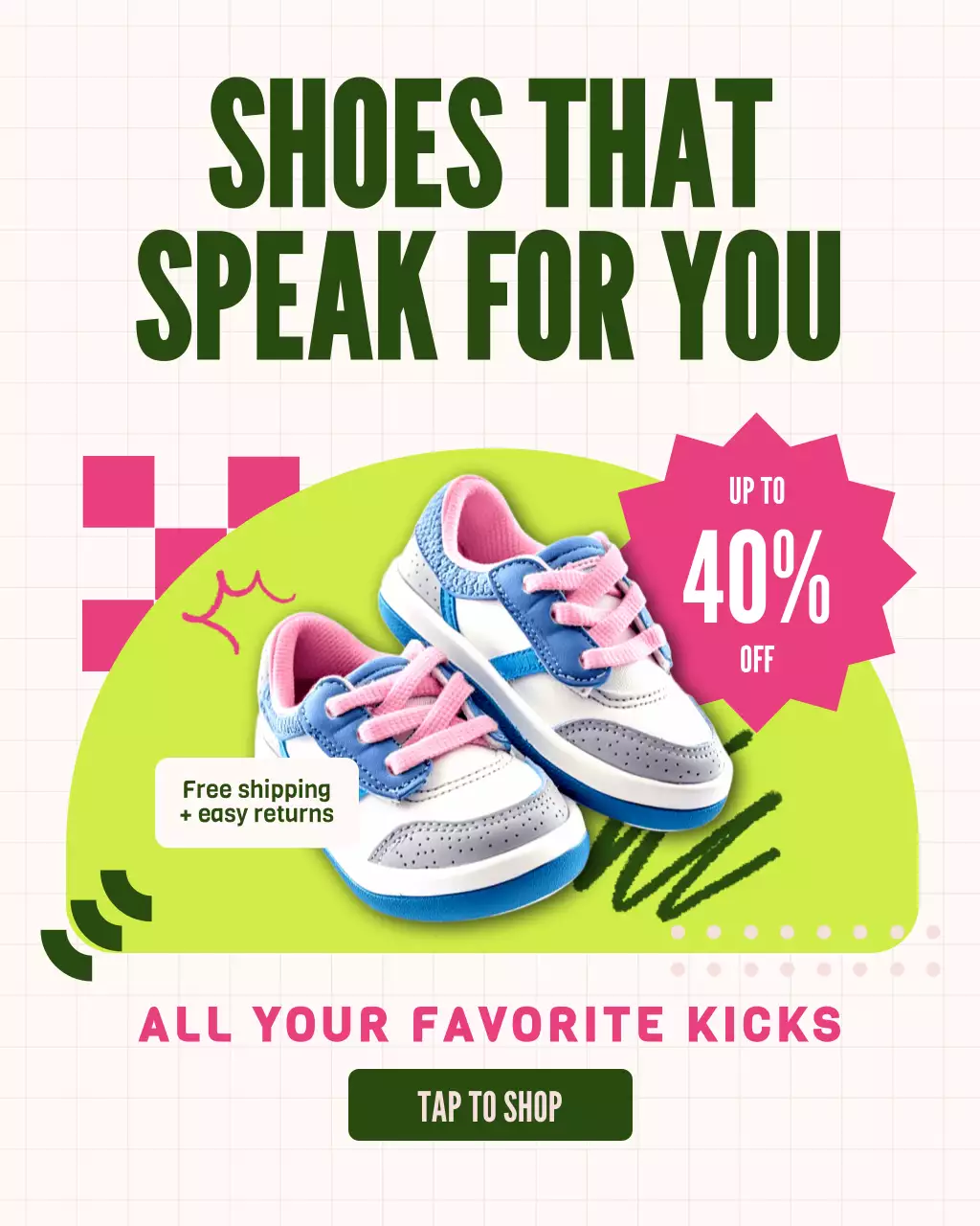 Vibrant Green Playful Shoes Promotion Instagram Post