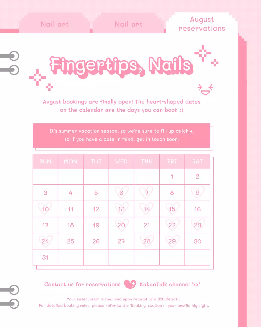 Kalender Seni Kuku Modern Pink