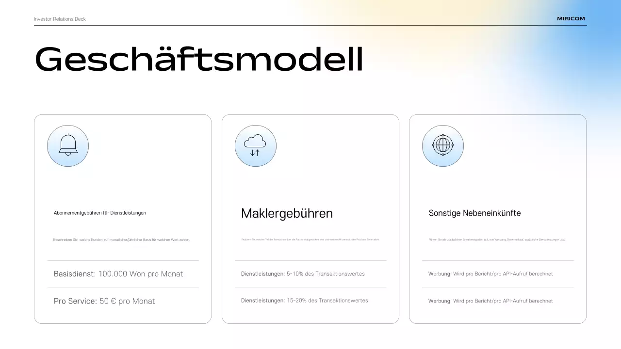 Beschreibung des modernen IR-Präsentationsmaterials in Himmelblau
