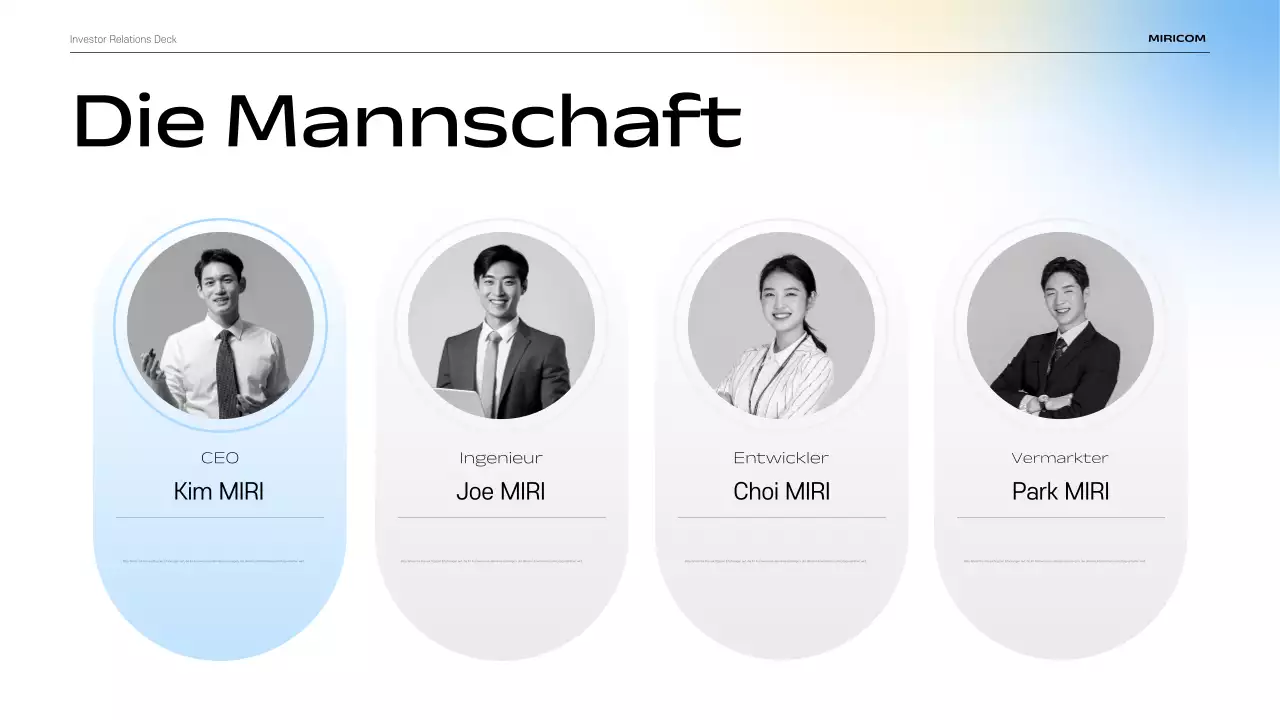 Beschreibung des modernen IR-Präsentationsmaterials in Himmelblau