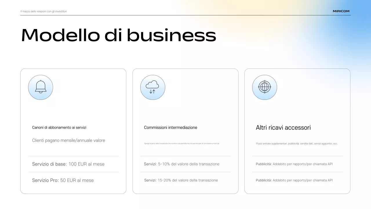 Descrizione del materiale di presentazione IR moderno blu cielo