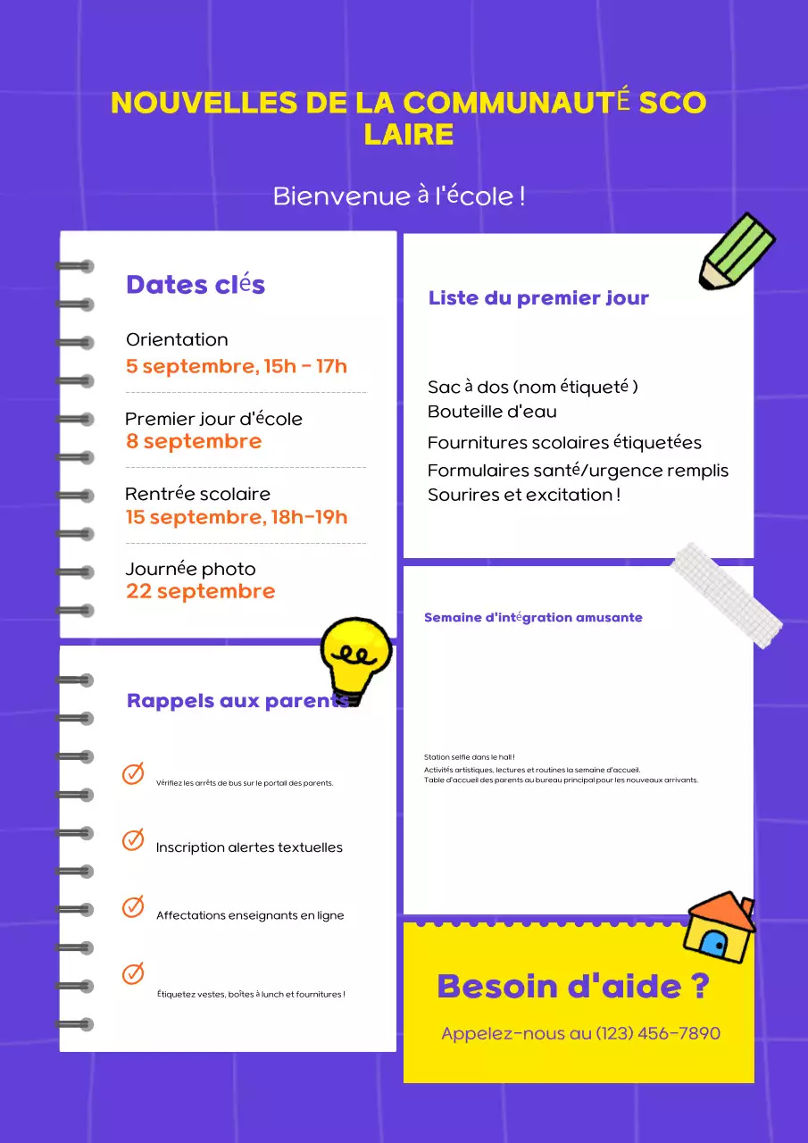 Affiche du bulletin d'information de l'école Purple Modern