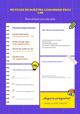 Póster del boletín escolar moderno morado
