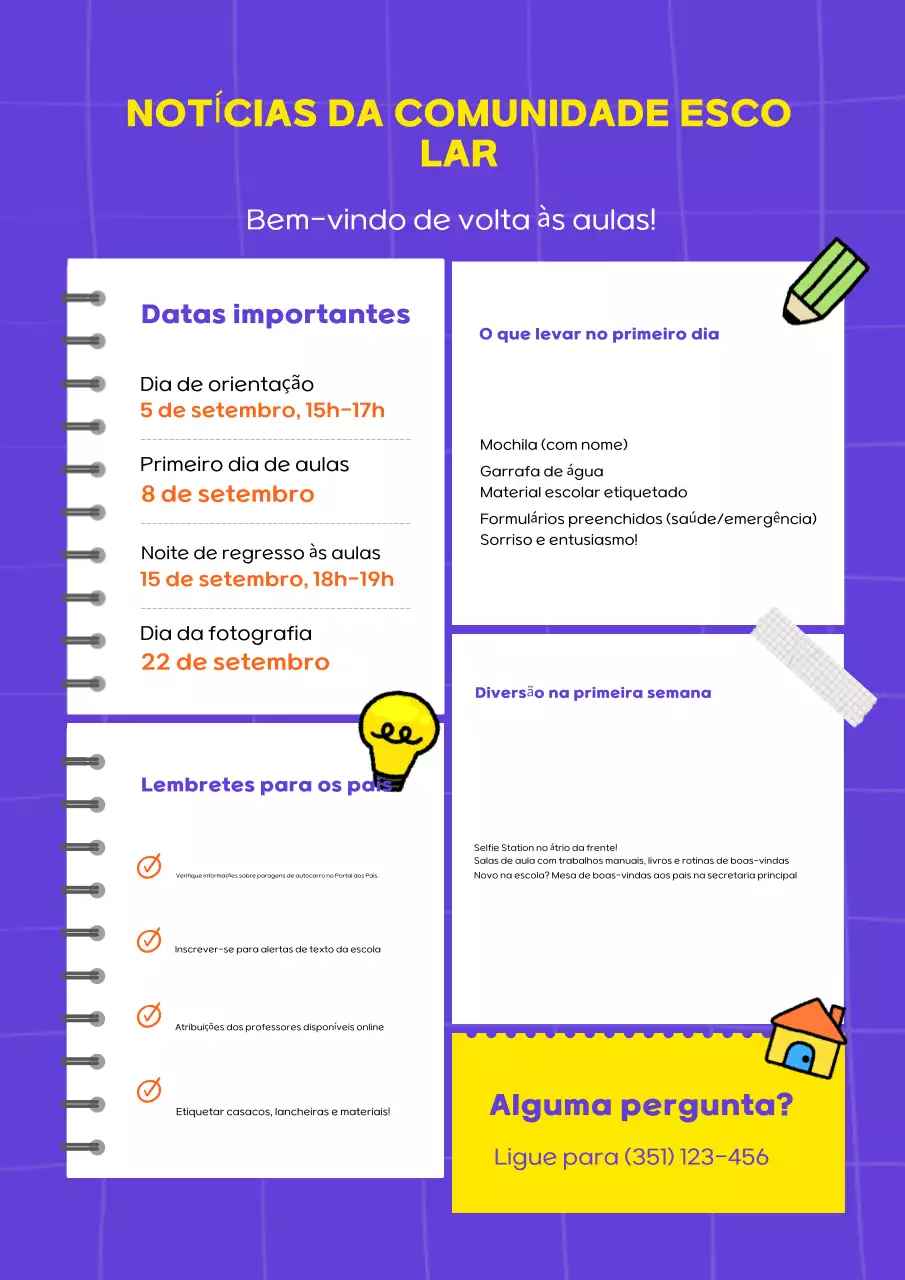 Cartaz do boletim informativo da escola moderna roxa