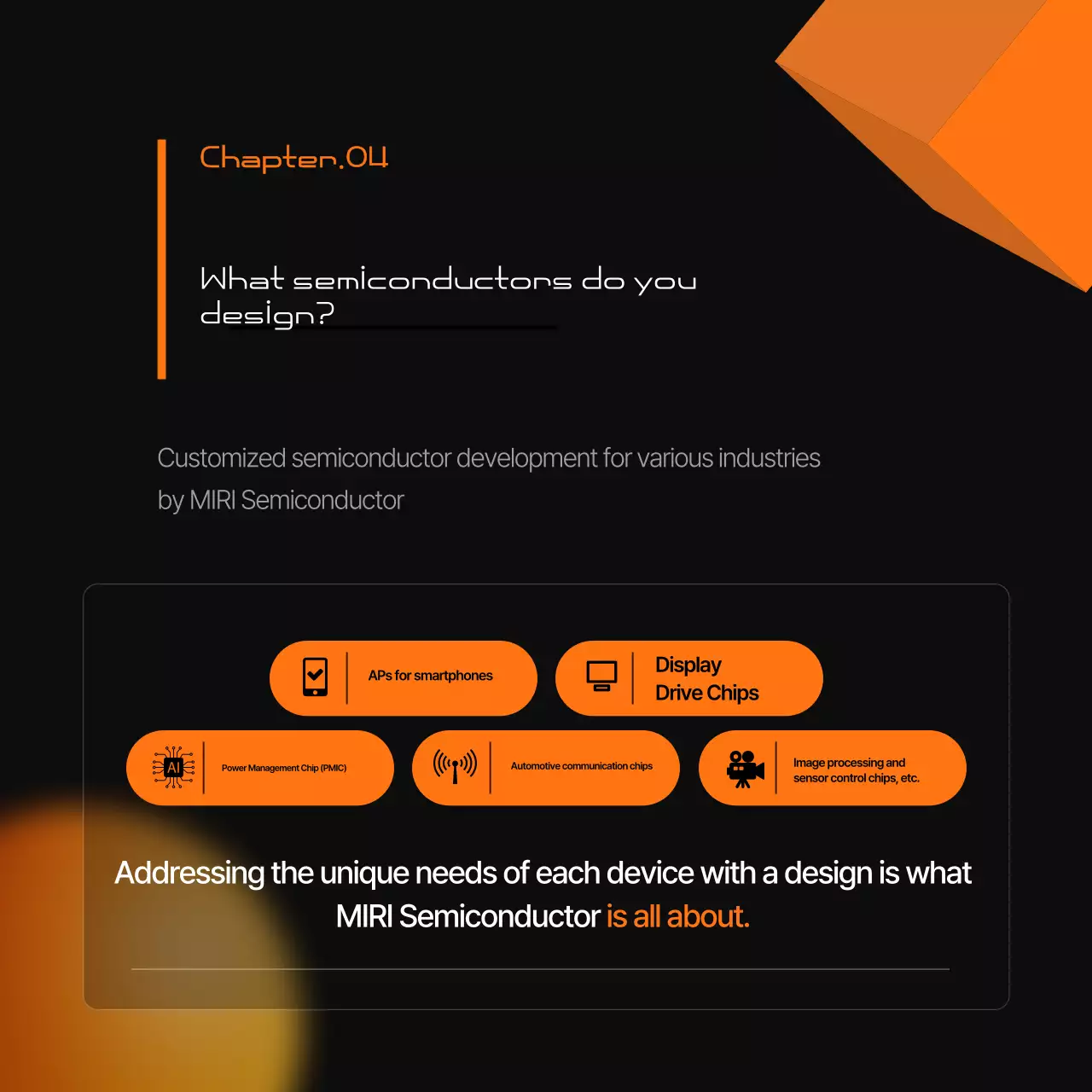 A modern black and orange semiconductor industry promotion