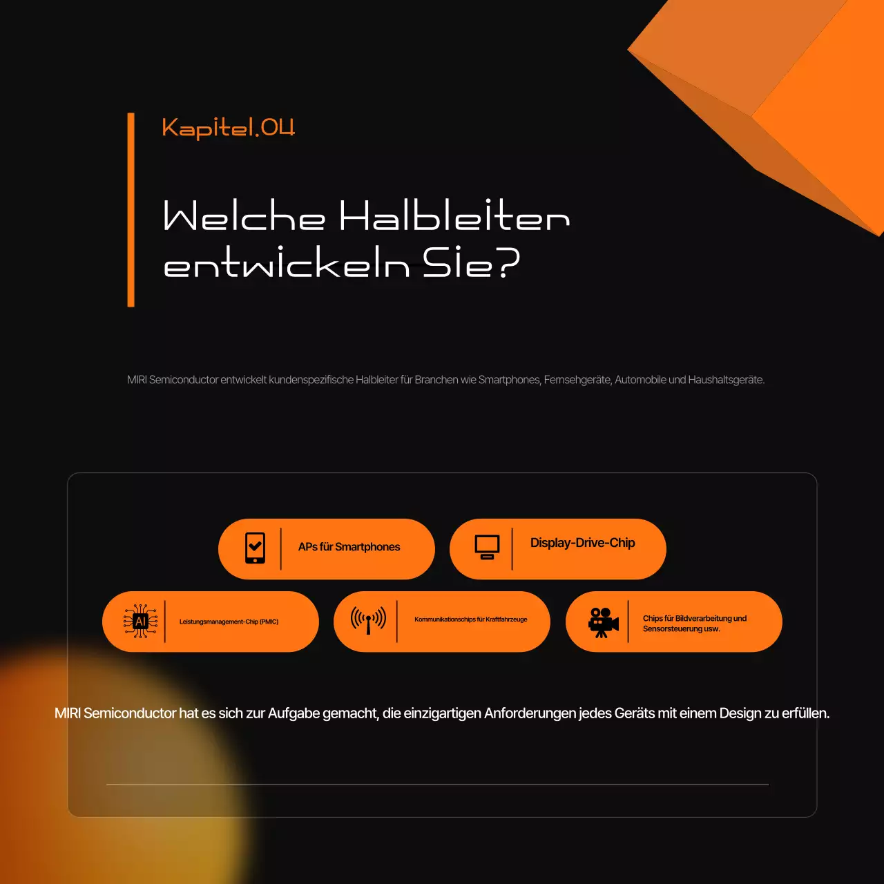 Eine moderne schwarz-orangefarbene Werbung für die Halbleiterindustrie