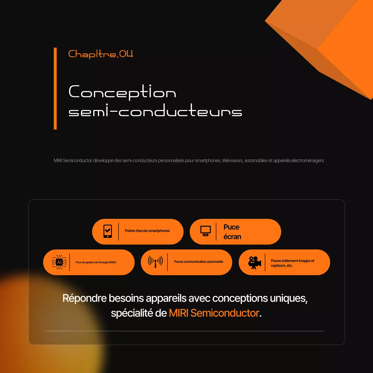 Une promotion moderne de l'industrie des semi-conducteurs en noir et orange