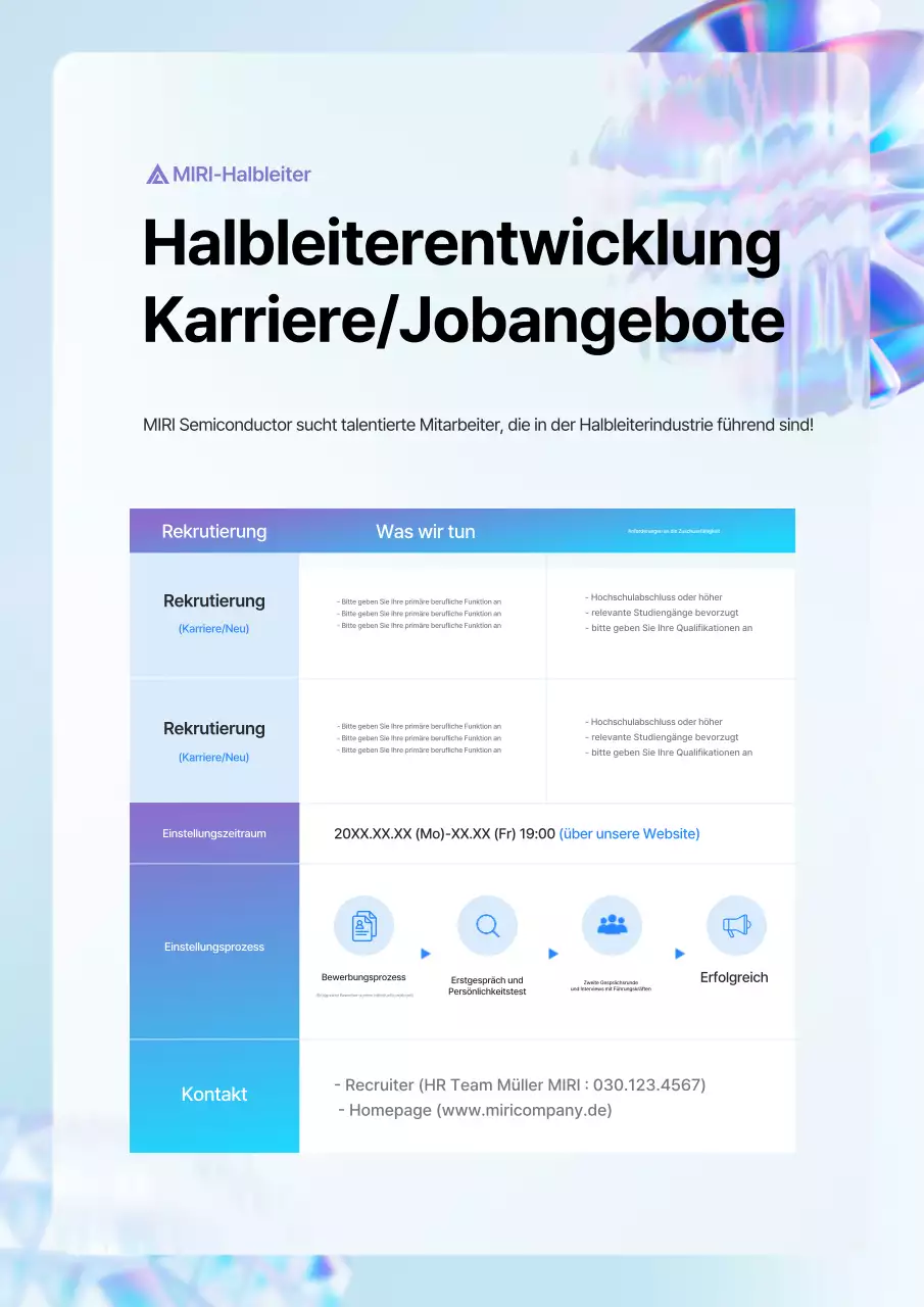 Stellenausschreibung eines sauberen, himmelblauen Halbleiterunternehmens