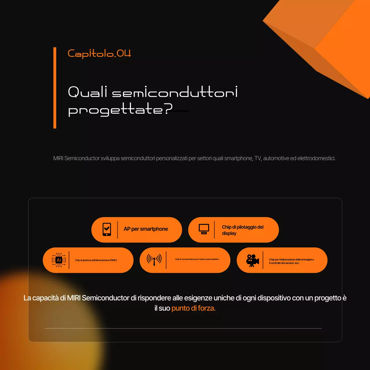 Una moderna promozione dell'industria dei semiconduttori in nero e arancione