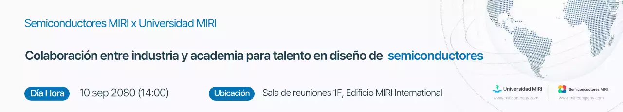 Promoción de un seminario de semiconductores modernos en blanco y azul